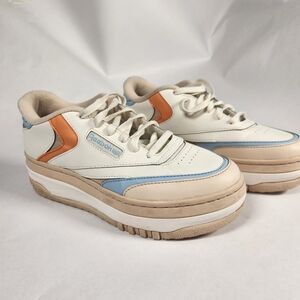 Reebok Women's Club C Extra Platform Sneakers Size 9 Blue Orange Cream
